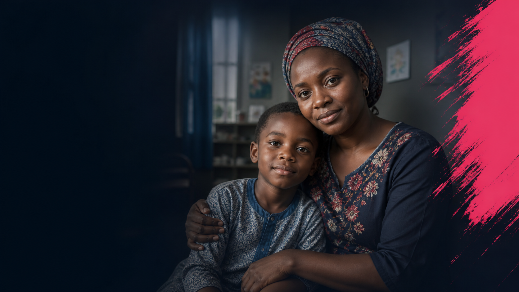 A Black mother holding her child close